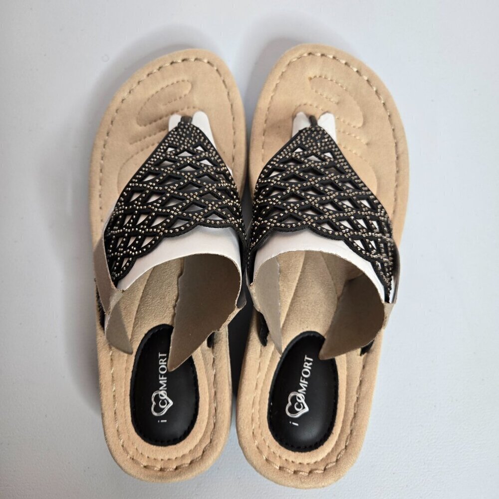 I Love Comfort Erika Black Thong Flat Wedge Sandal Sz 9M - Picture 3 of 7